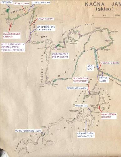 Mapa jeskyně Kačna jama (nekompletní)