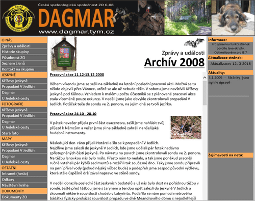 náš první web, fungoval v letech 2008 a 2009